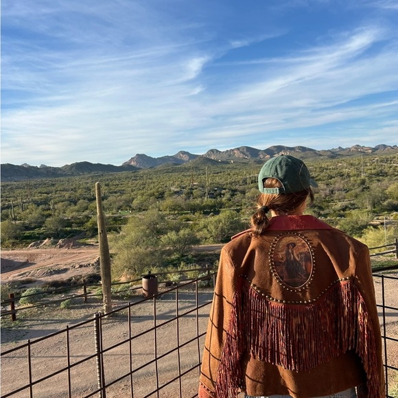 C- SCULLY RARE VTG chocolate brown Red Fringe Suede leather Jacket - Picture 2 of 14